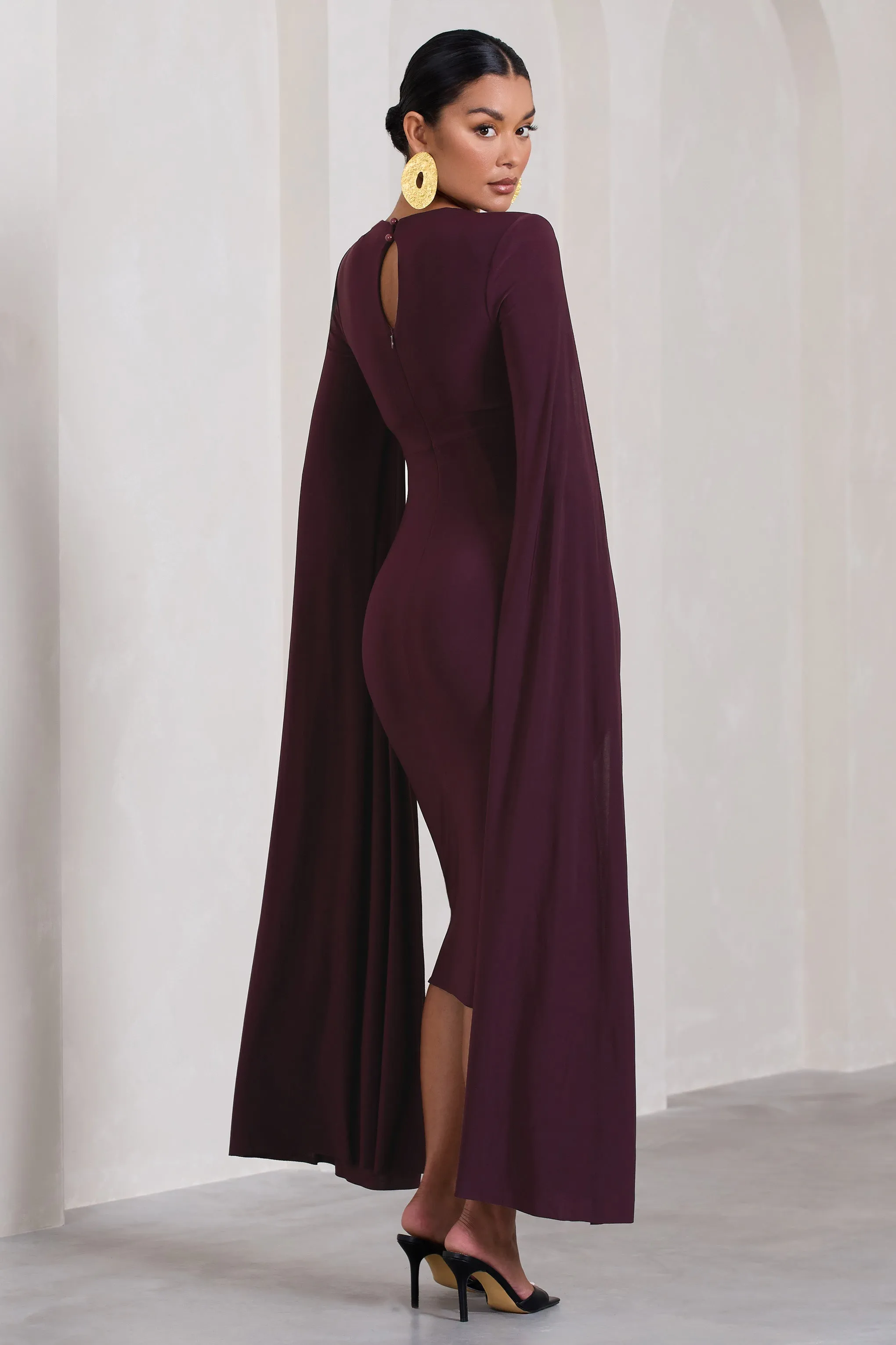 Flawless | Plum Maternity Square Neck Midi Dress With Cape Sleeves sold by Club L London product image thumbnail 2