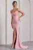 Allegra | Pink Bandeau Split Fishtail Maxi Dress With Flowers sold by Club L London
