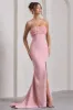Allegra | Pink Bandeau Split Fishtail Maxi Dress With Flowers sold by Club L London
