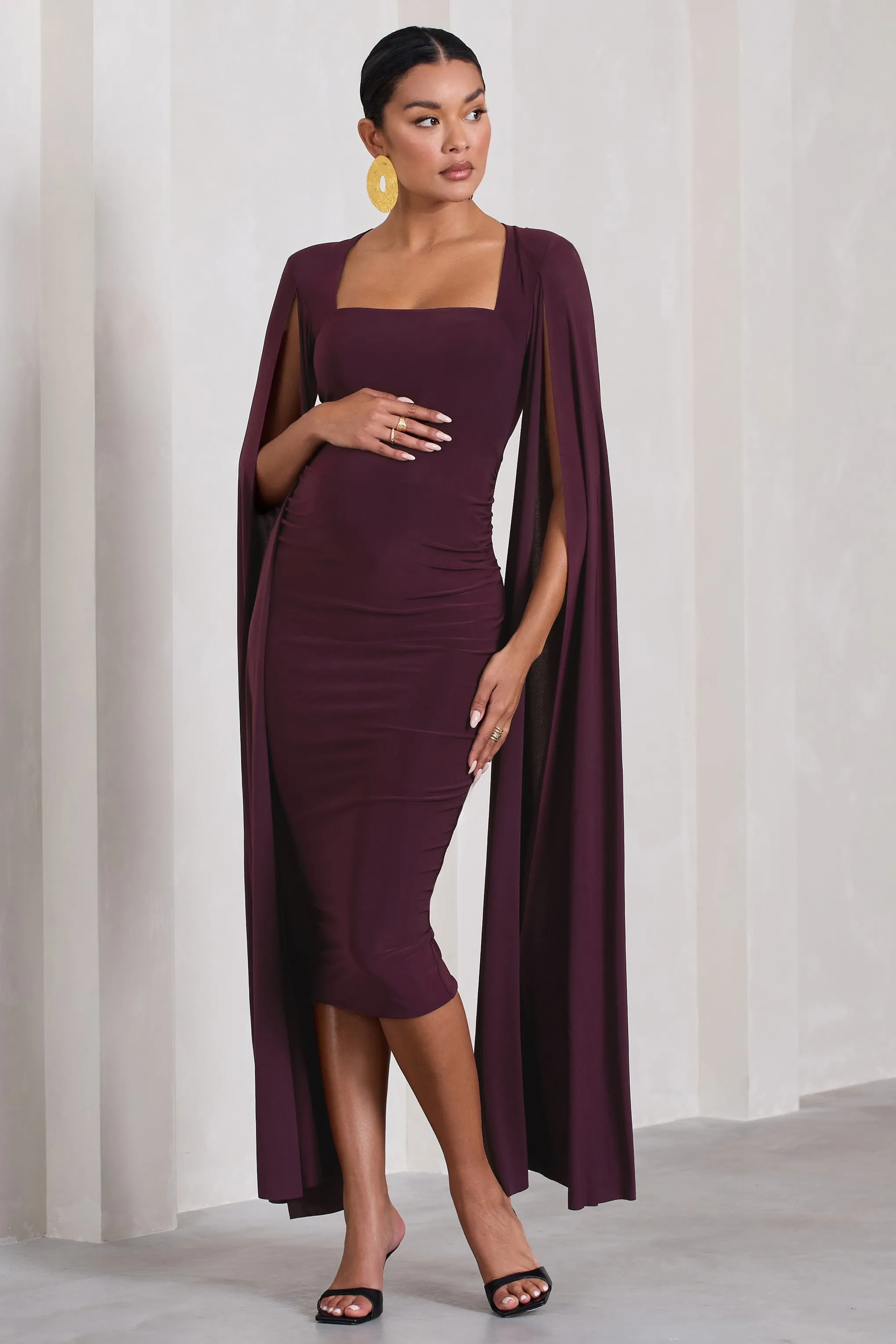 Flawless | Plum Maternity Square Neck Midi Dress With Cape Sleeves sold by Club L London product image thumbnail 4