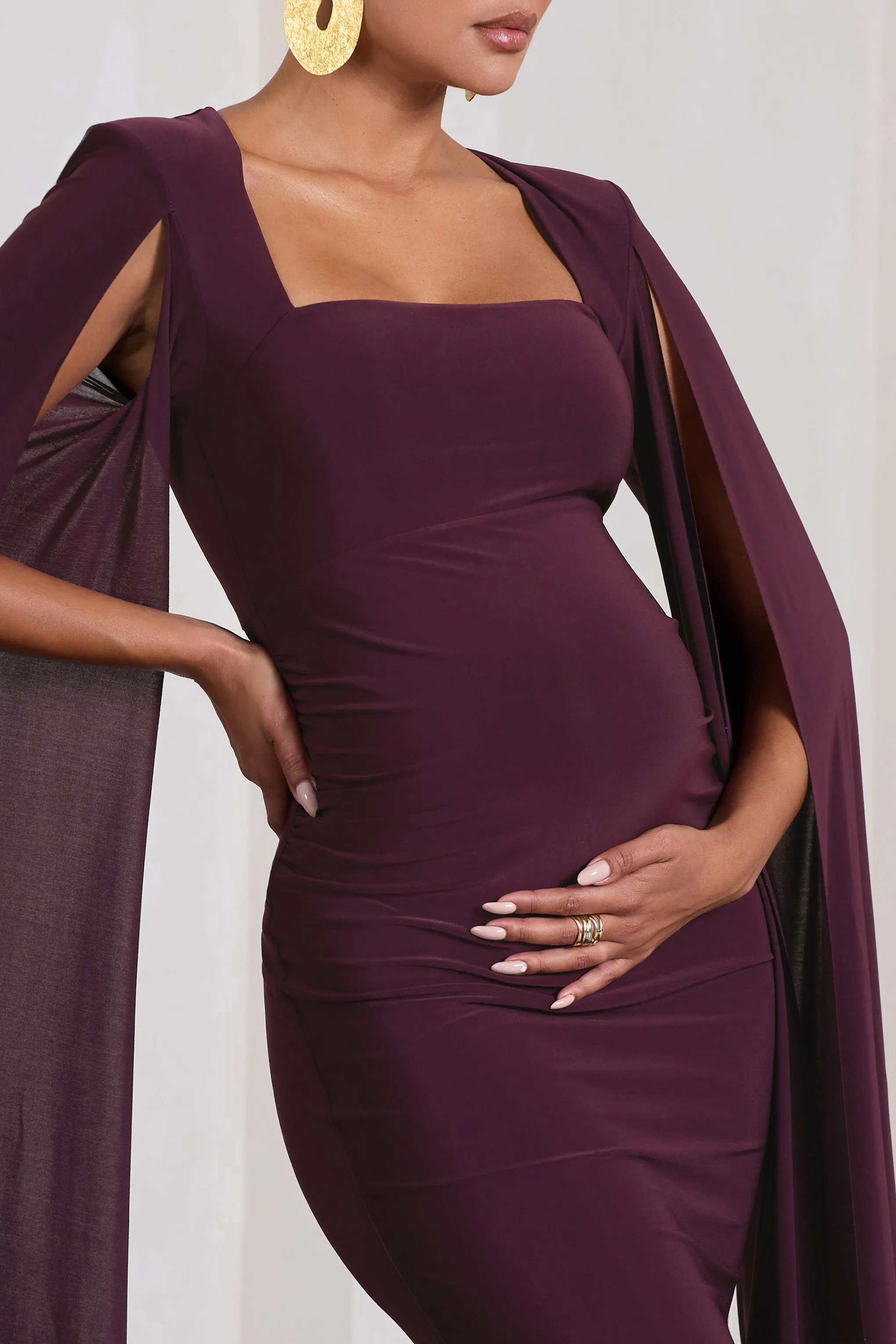 Flawless | Plum Maternity Square Neck Midi Dress With Cape Sleeves sold by Club L London product image thumbnail 3