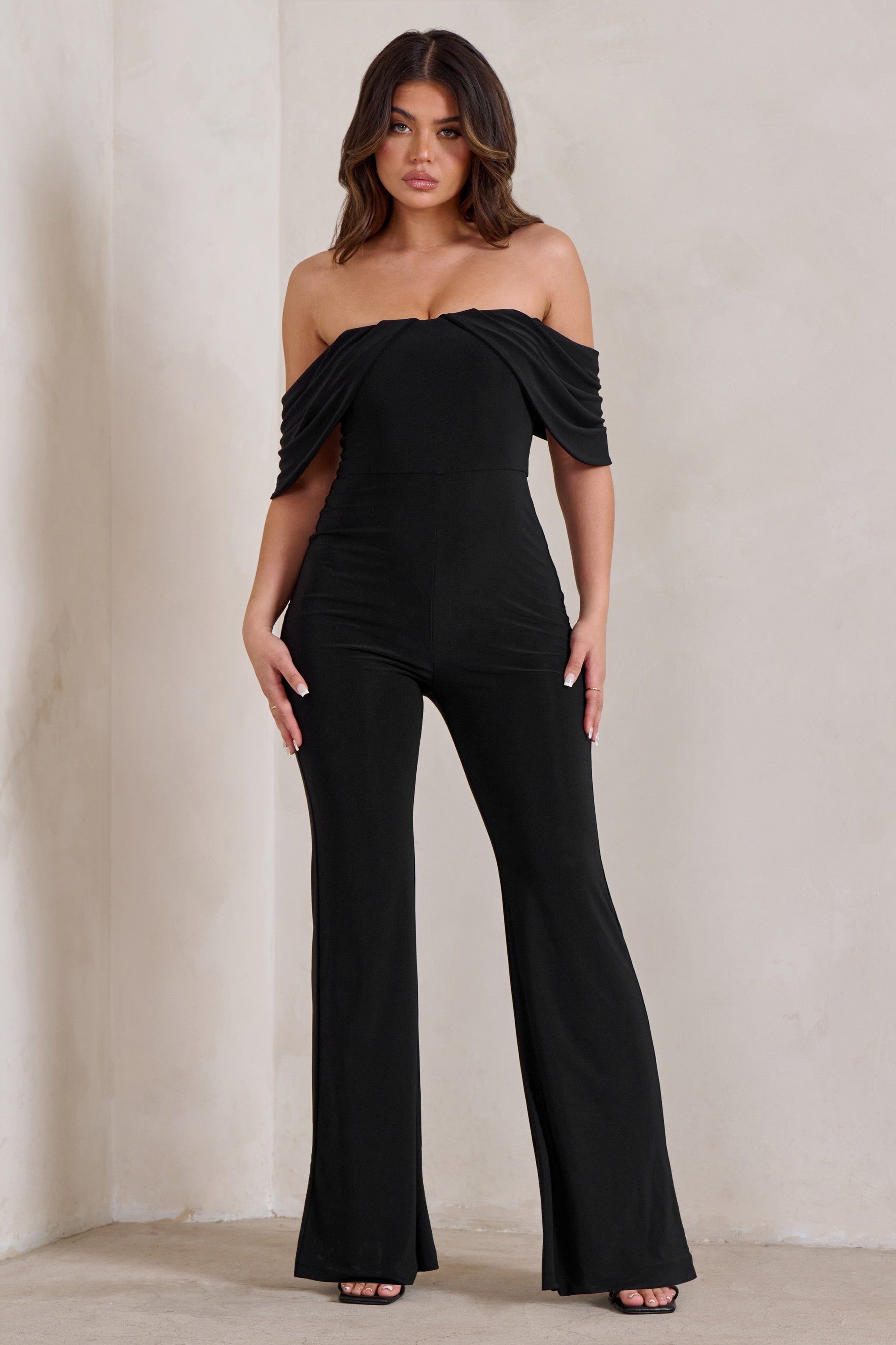 Bonnie | Black Bardot Drape Sleeve Jumpsuit sold by Club L London product image thumbnail 5