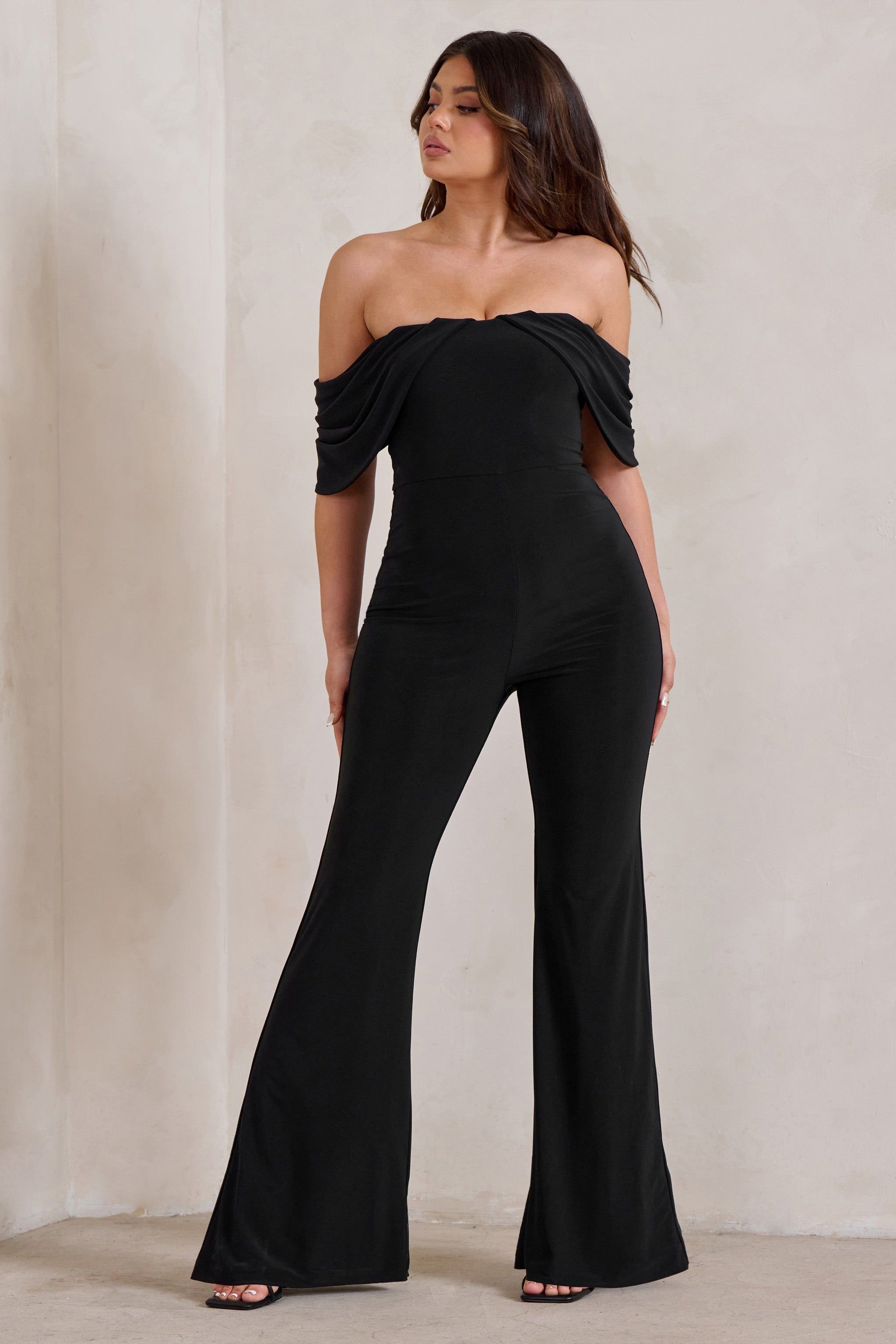 Bonnie | Black Bardot Drape Sleeve Jumpsuit sold by Club L London product image thumbnail 4