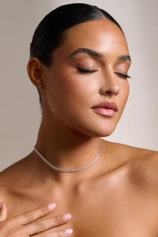 Sadie | Silver Diamante Tennis Necklace sold by Club L London