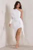 Catherine | White One Sleeve Asymmetric Midi Dress With Statement Drape sold by Club L London
