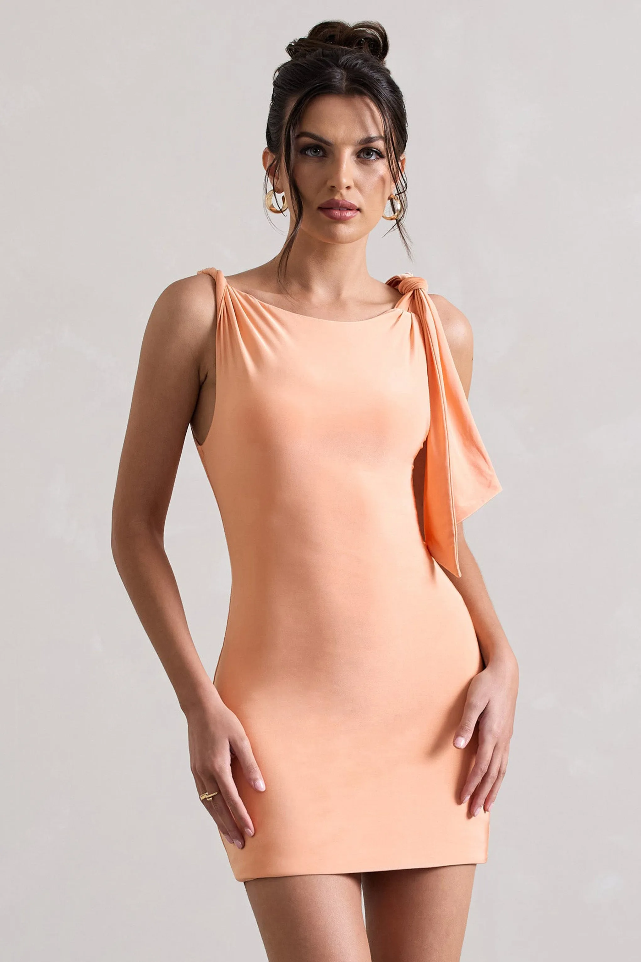Cassie | Coral Twisted Knot Mini Dress sold by Club L London product image thumbnail 4