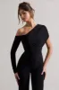 Rotate | Black Ruched Asymmetric Cut-Out Flared-Leg Jumpsuit sold by Club L London