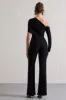 Rotate | Black Ruched Asymmetric Cut-Out Flared-Leg Jumpsuit sold by Club L London