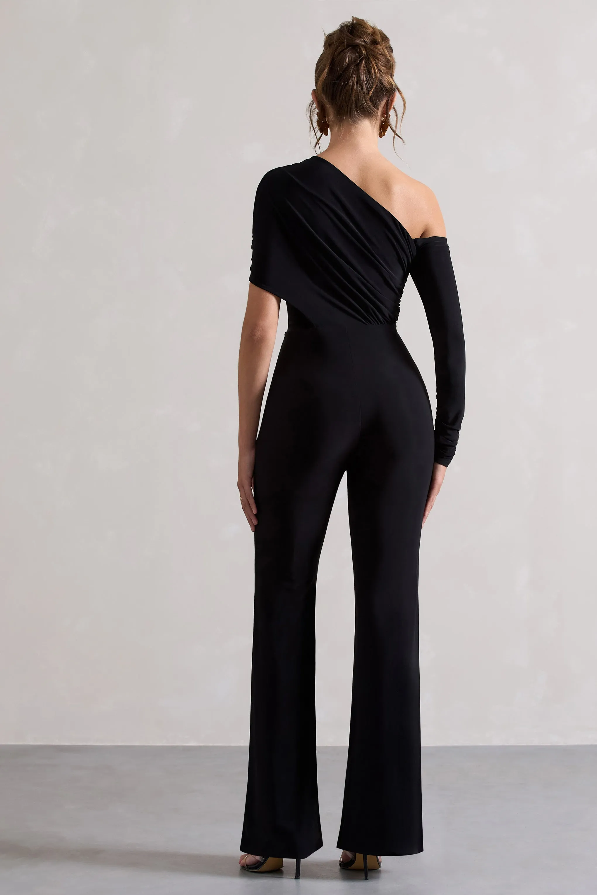 Rotate | Black Ruched Asymmetric Cut-Out Flared-Leg Jumpsuit sold by Club L London product image thumbnail 2