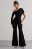 Rotate | Black Ruched Asymmetric Cut-Out Flared-Leg Jumpsuit sold by Club L London