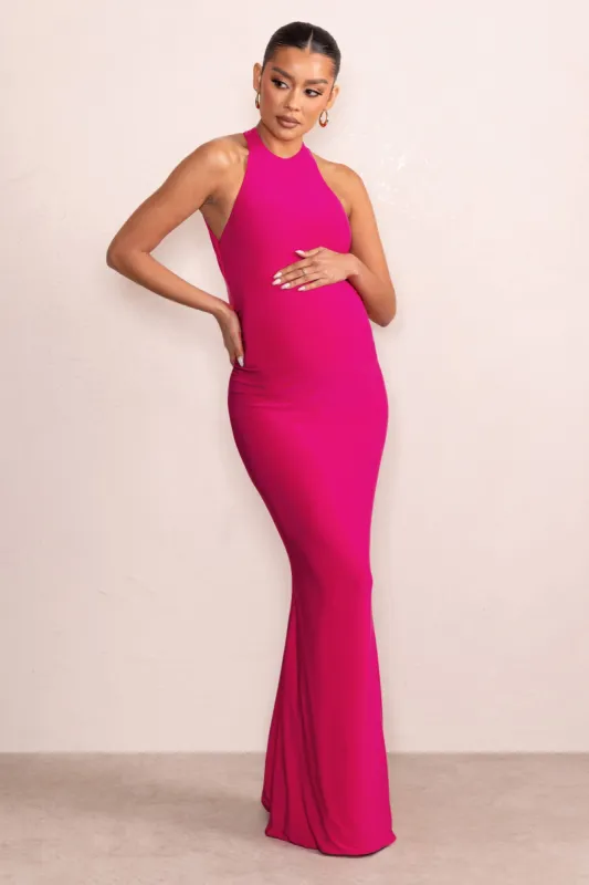 Nyssa | Hot Pink High Neck Sleeveless Maternity Maxi Dress sold by Club L London