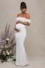 Inflorescence | White Mesh Floral Bardot Maternity Maxi Dress sold by Club L London