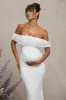 Inflorescence | White Mesh Floral Bardot Maternity Maxi Dress sold by Club L London