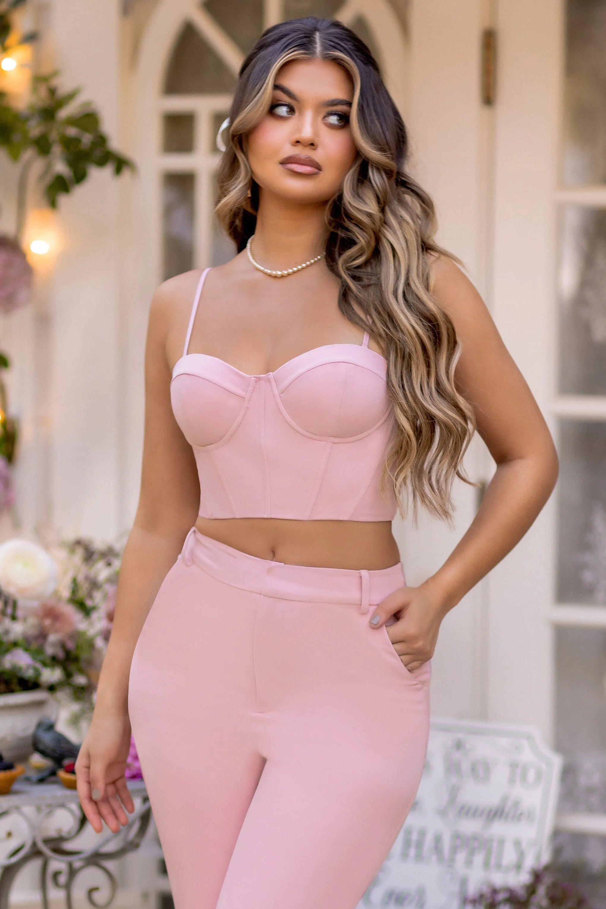 Adore Me | Pink Corset Crop Top sold by Club L London