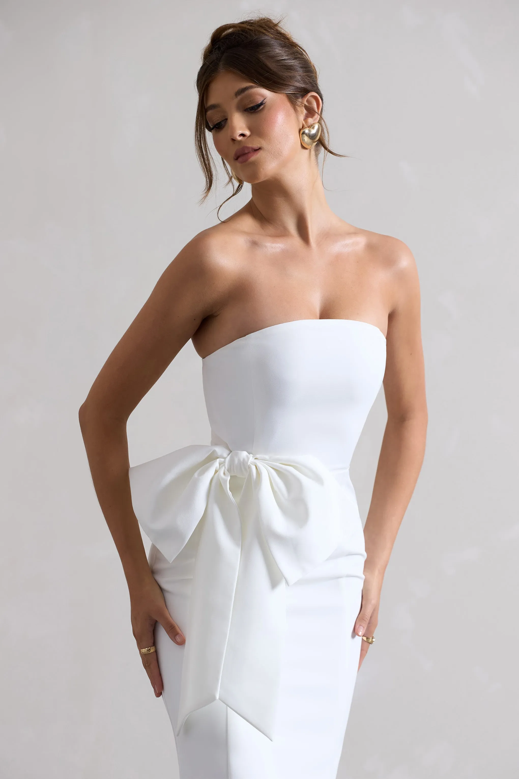 To Me | White Bandeau Midi Dress With Oversized Bow sold by Club L London product image thumbnail 2