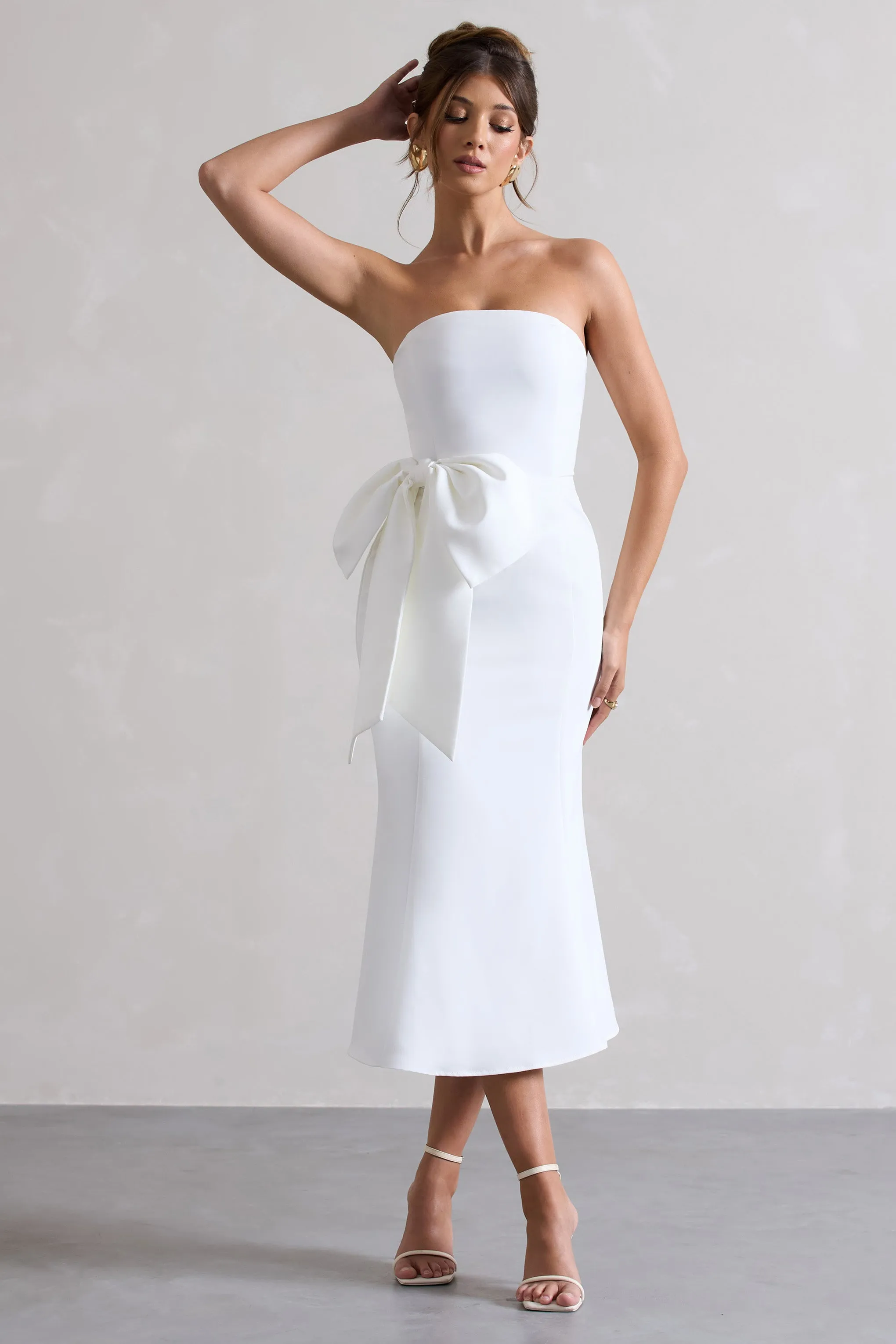 To Me | White Bandeau Midi Dress With Oversized Bow sold by Club L London