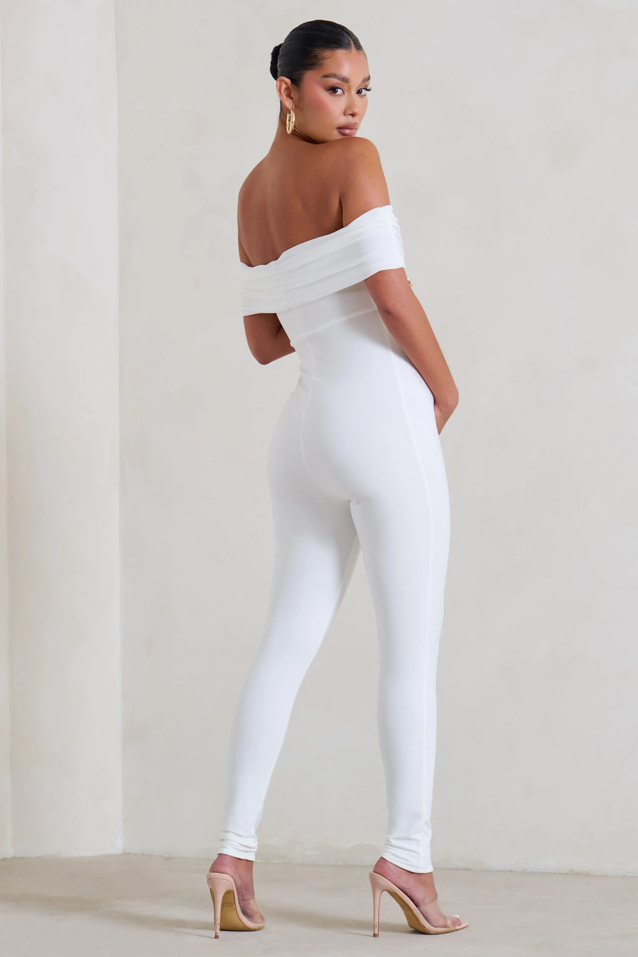 Carefully Crafted | White Maternity Bardot Fitted Jumpsuit sold by Club L London product image thumbnail 2
