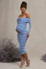 Neva | Powder Blue Bardot Twist Maternity Midi Dress sold by Club L London