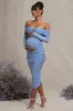 Neva | Powder Blue Bardot Twist Maternity Midi Dress sold by Club L London
