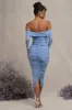 Neva | Powder Blue Bardot Twist Maternity Midi Dress sold by Club L London
