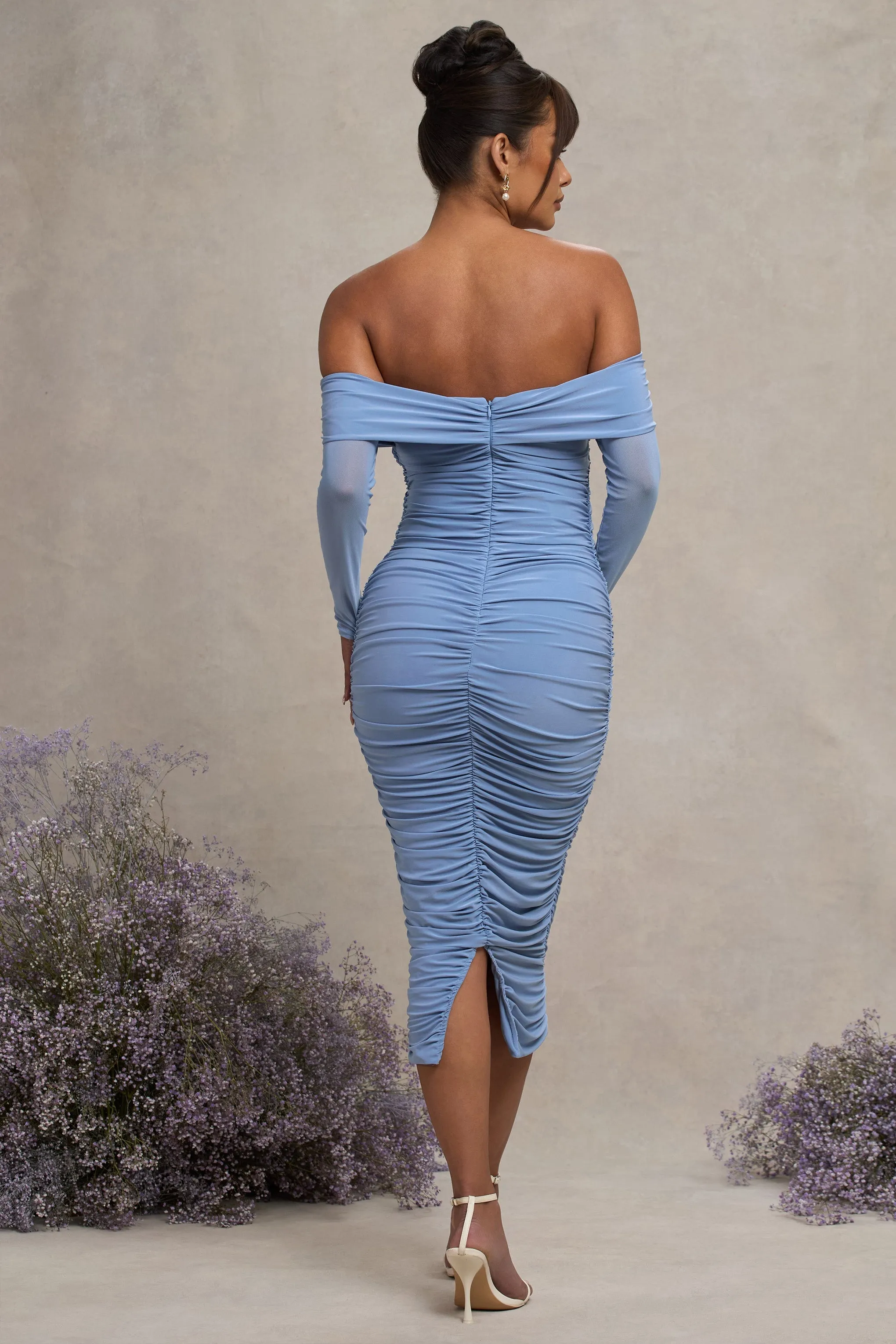 Neva | Powder Blue Bardot Twist Maternity Midi Dress sold by Club L London product image thumbnail 2