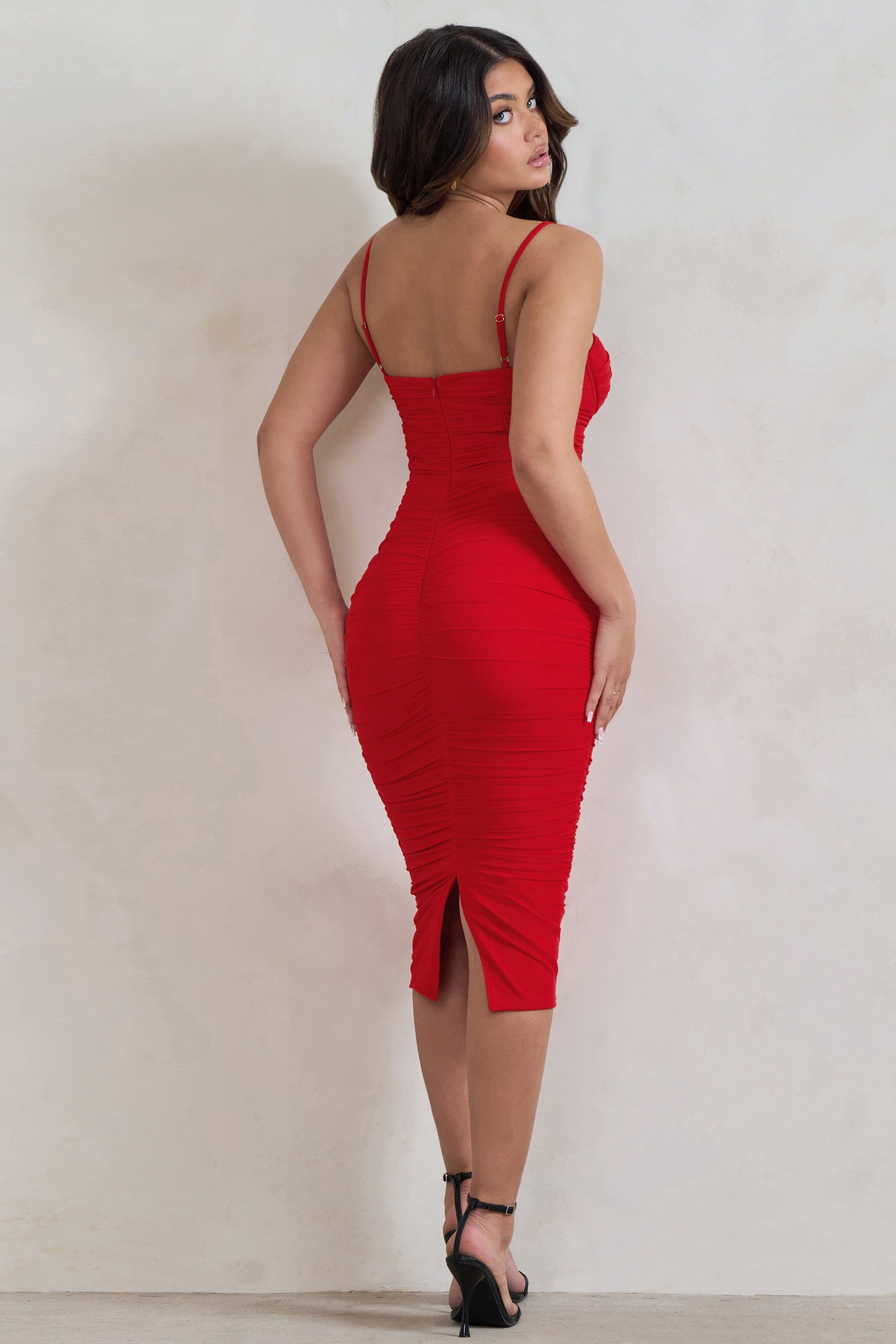 Love Tapes | Red Corset Mesh Midi Dress sold by Club L London product image thumbnail 6