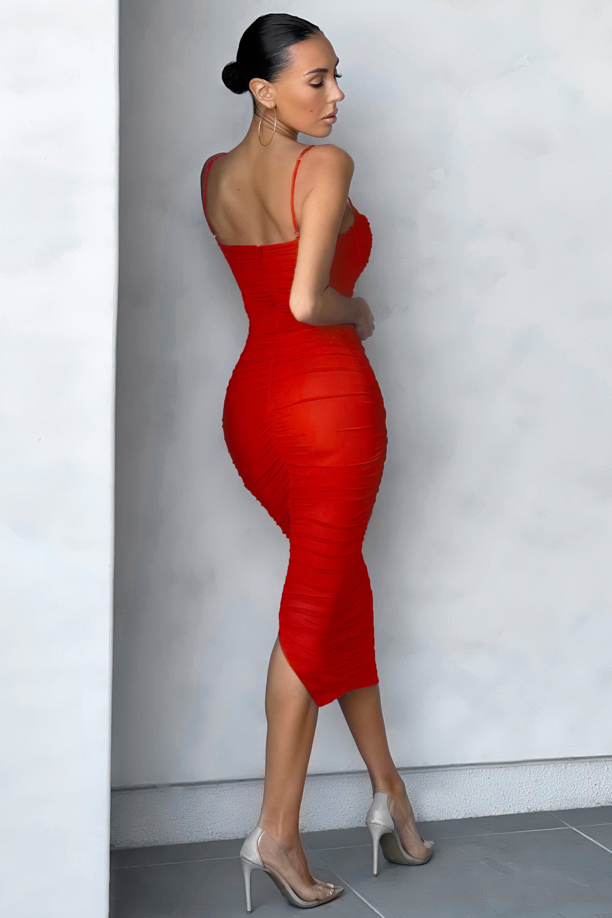 Love Tapes | Red Corset Mesh Midi Dress sold by Club L London product image thumbnail 2