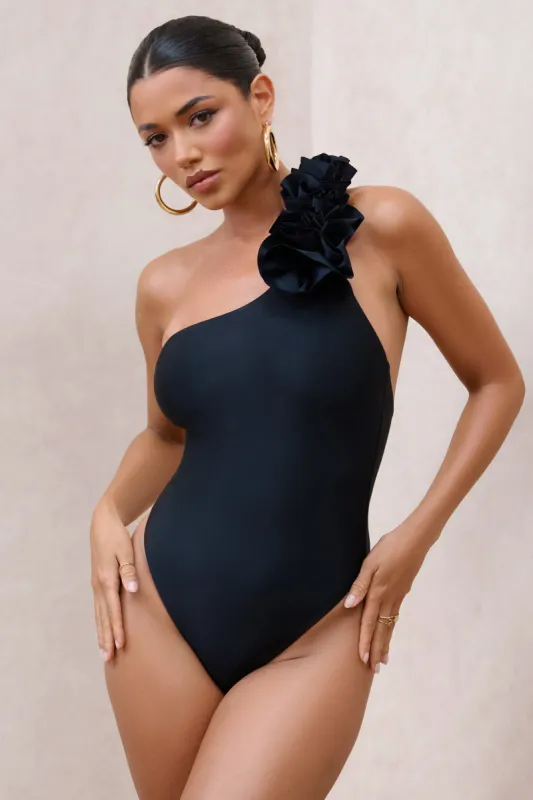 Octavias | Black One-Shoulder Floral Swimsuit sold by Club L London