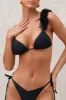 Cassia | Black Triangle Flower Trimmed Bikini Top sold by Club L London
