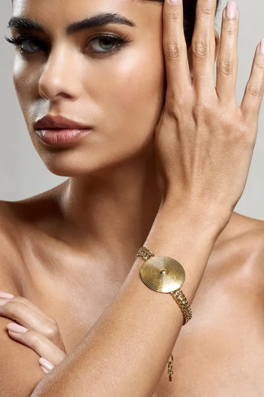 Lynette | Gold Disc Chain Bracelet sold by Club L London