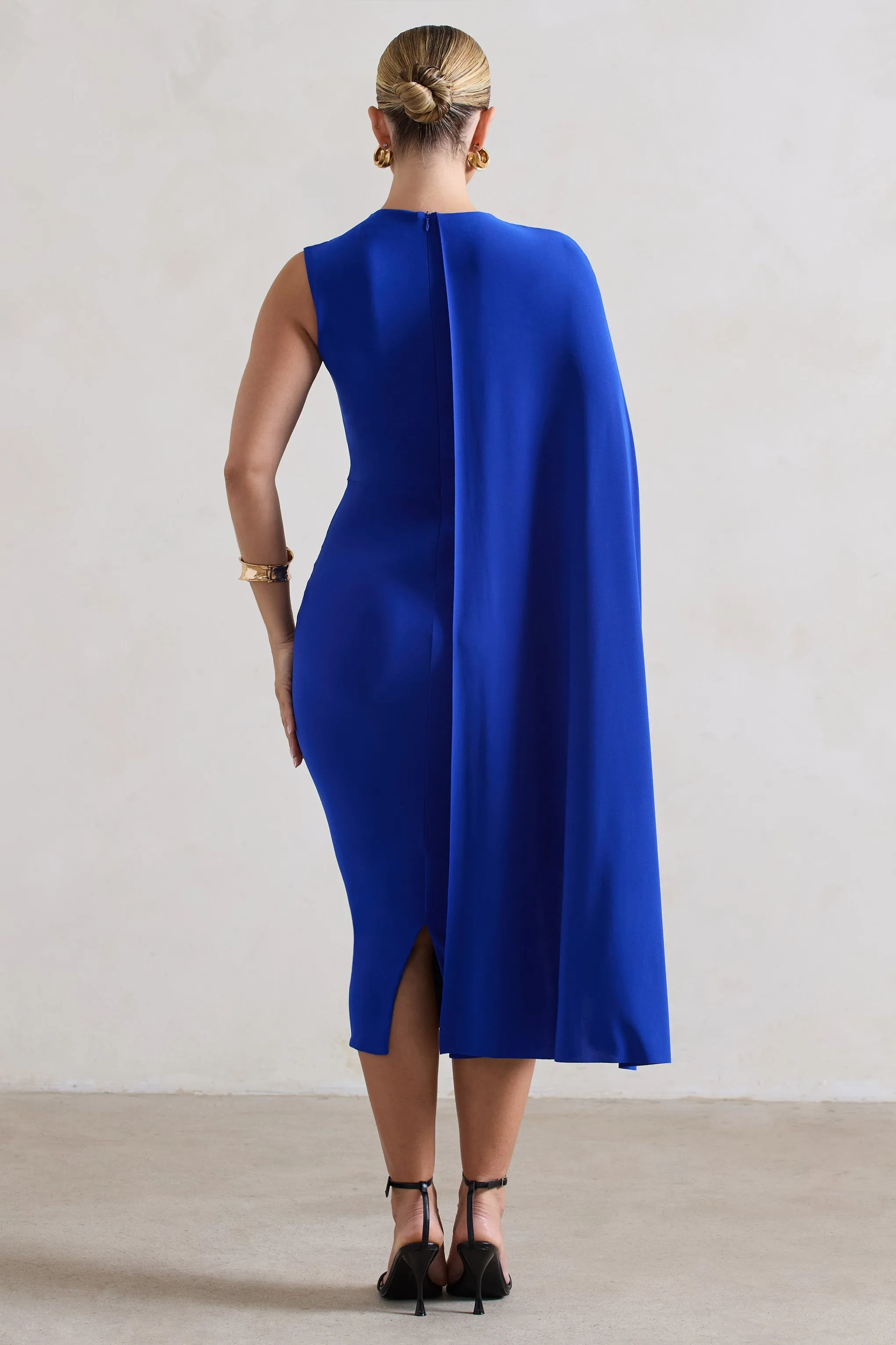 Reveal | Royal Blue One-Sleeve Cape Midi Dress sold by Club L London product image thumbnail 2