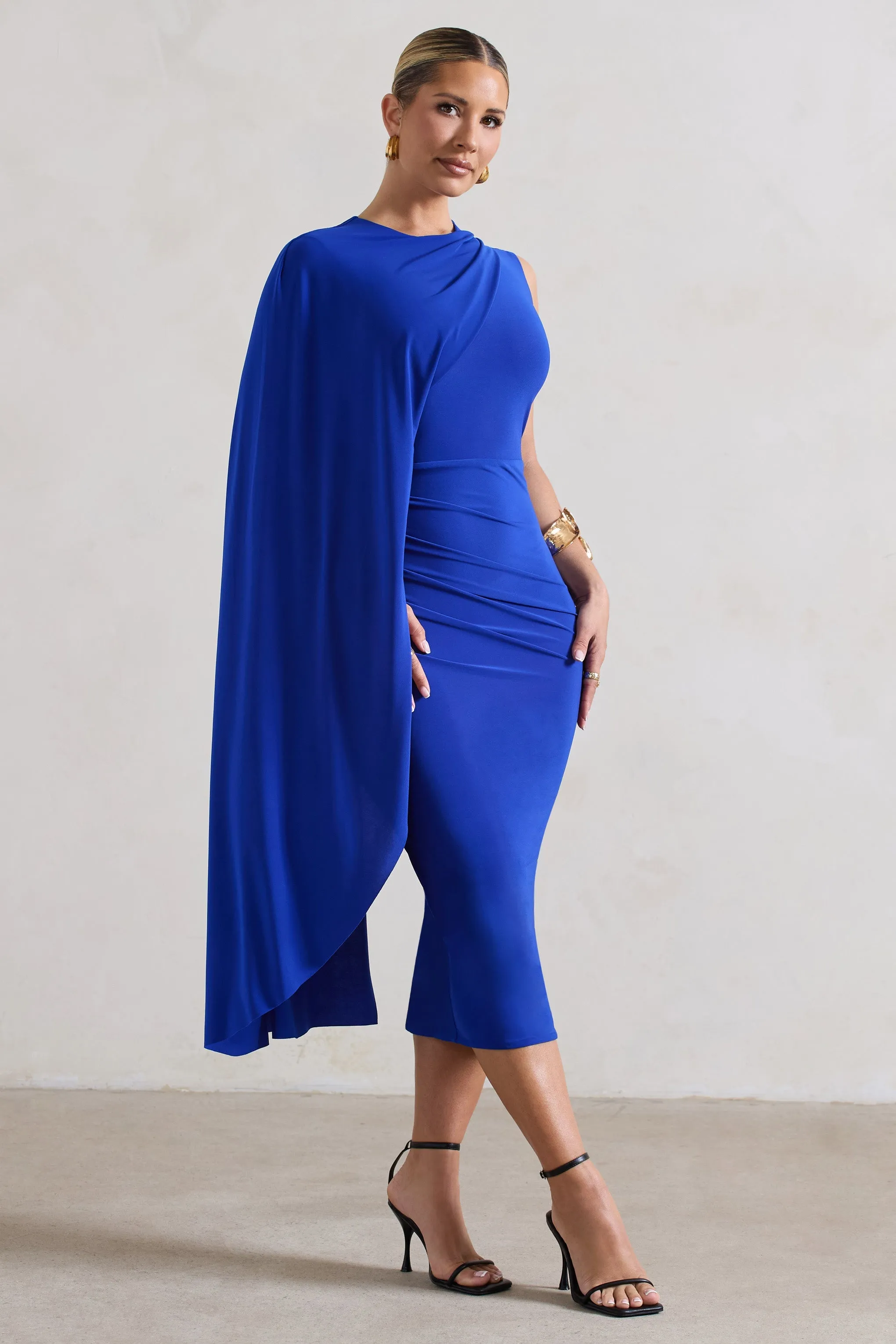 Reveal | Royal Blue One-Sleeve Cape Midi Dress sold by Club L London product image thumbnail 5