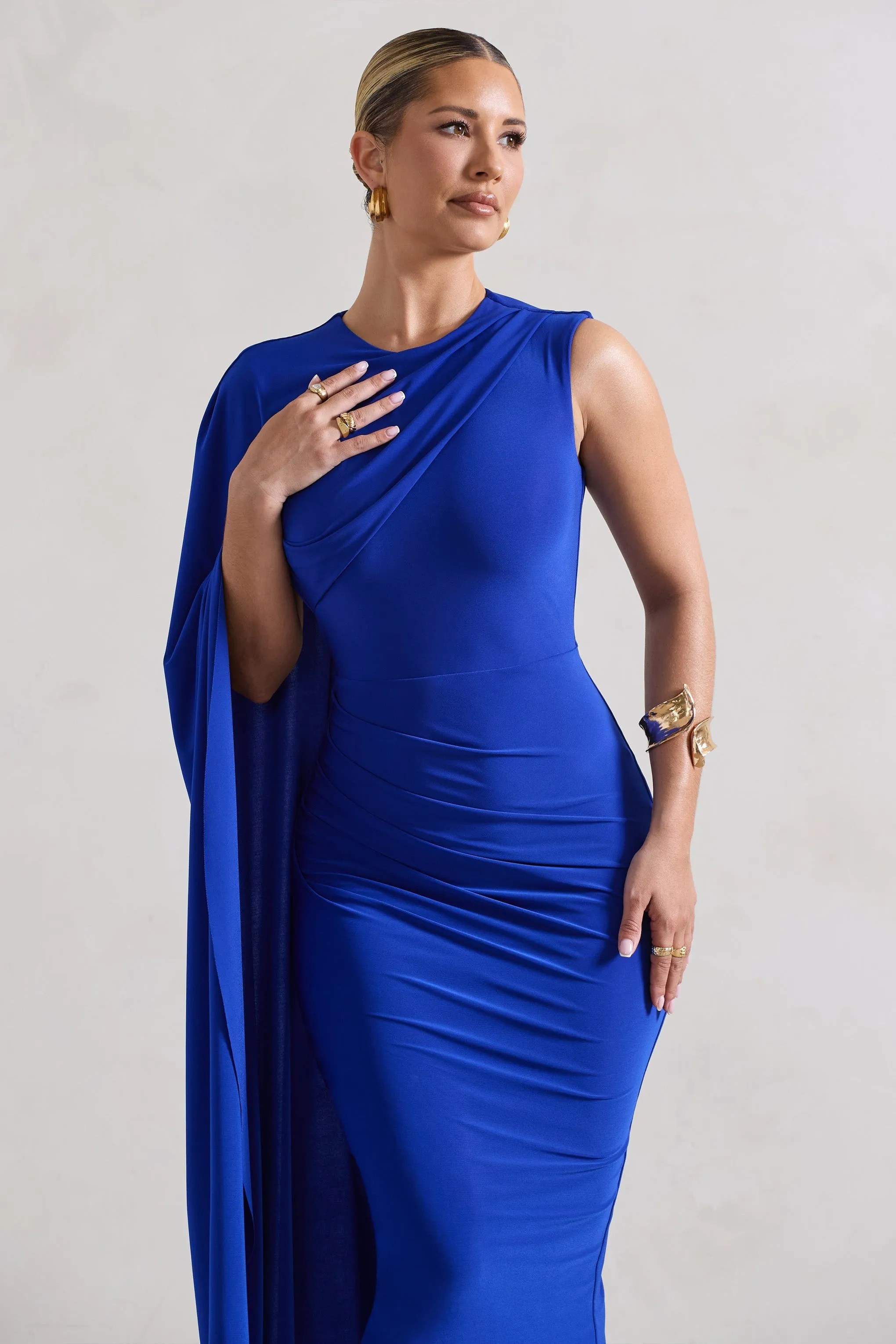 Reveal | Royal Blue One-Sleeve Cape Midi Dress sold by Club L London product image thumbnail 3