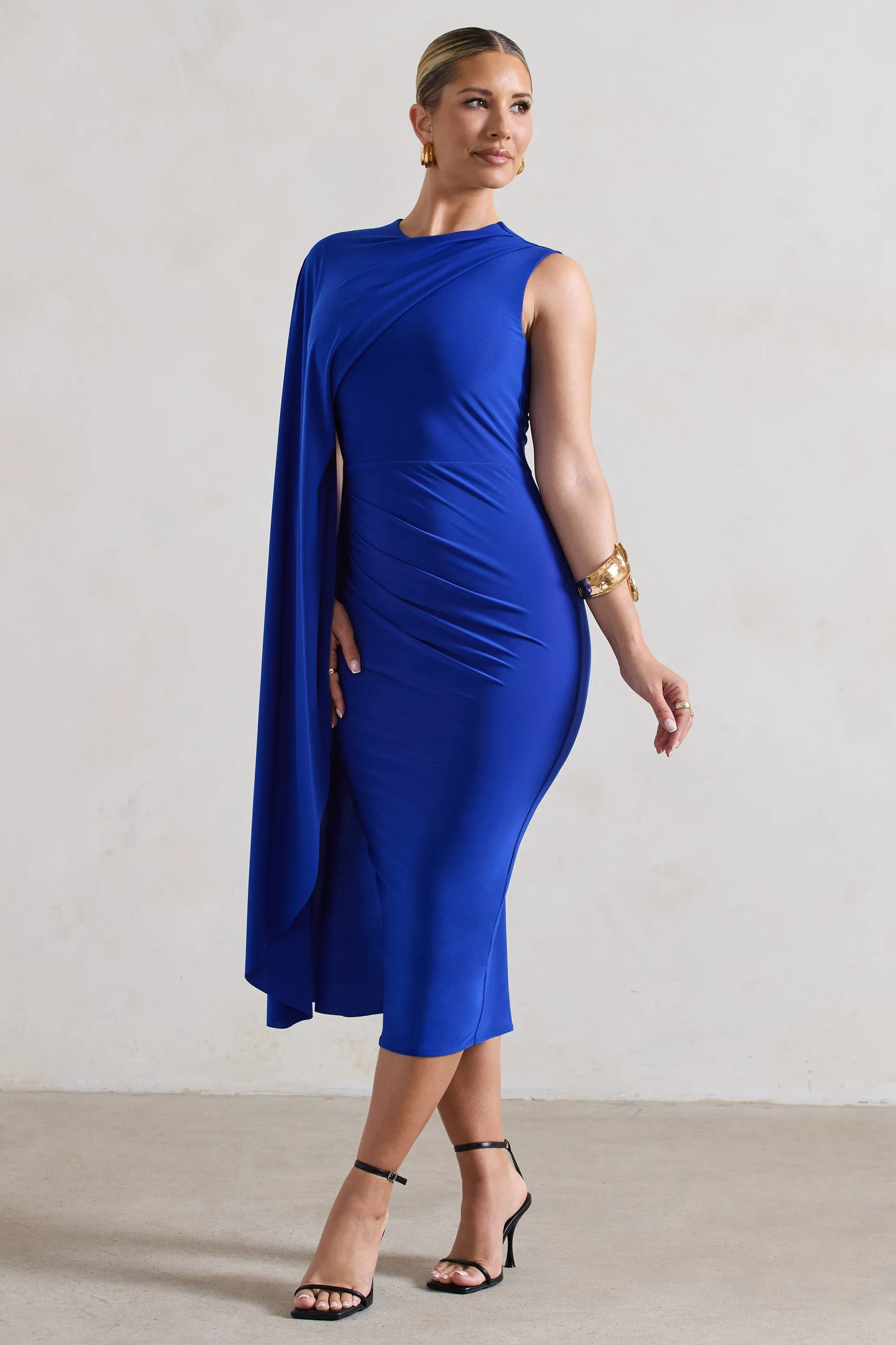 Reveal | Royal Blue One-Sleeve Cape Midi Dress sold by Club L London product image thumbnail 4