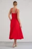 Lady Loren | Red Ruched Cross-Strap Split Midi Dress sold by Club L London