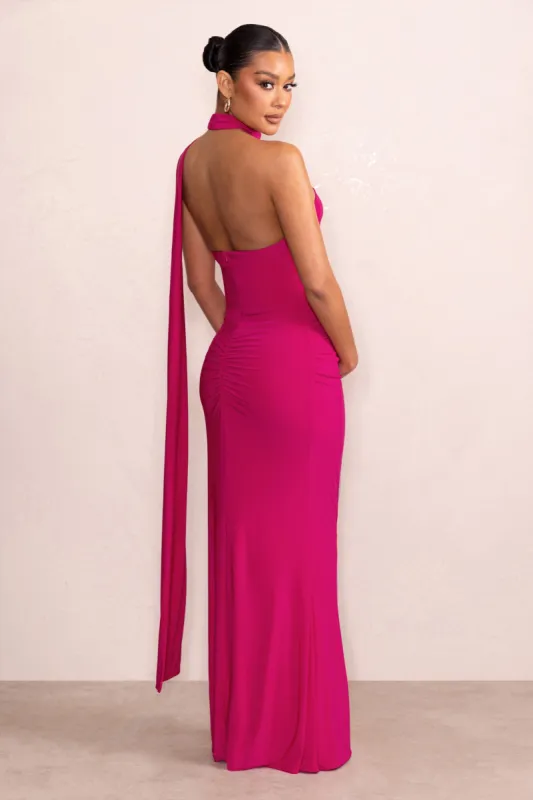 Alula | Hot Pink Maternity Asymmetric Maxi Dress with Cape Detailing |  Parallel