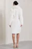 Slopeside | Cream Long Belted Faux Fur Coat sold by Club L London