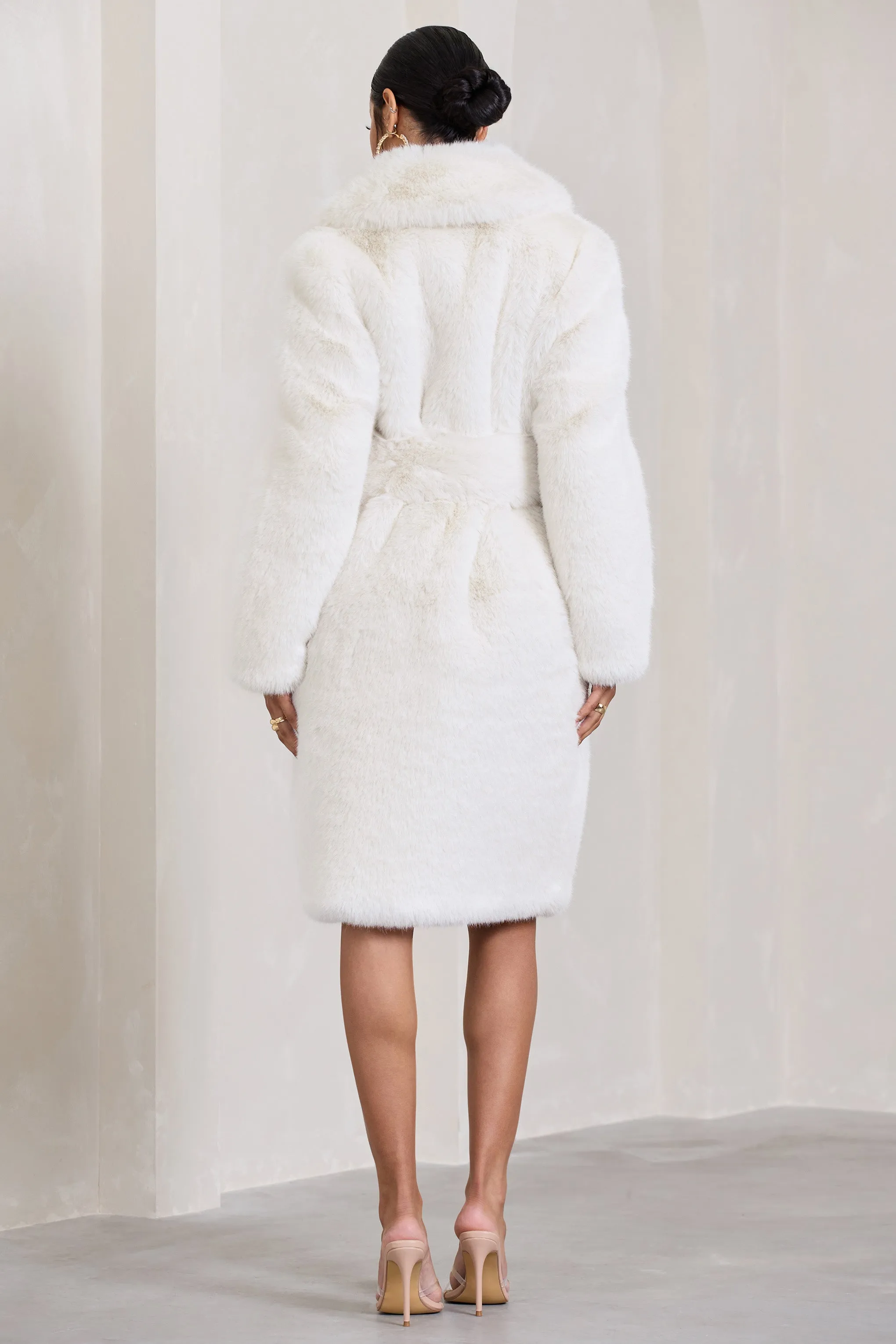 Slopeside | Cream Long Belted Faux Fur Coat sold by Club L London product image thumbnail 4