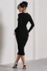 Emilie | Black Ruched Long-Sleeve Midi Dress sold by Club L London