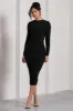 Emilie | Black Ruched Long-Sleeve Midi Dress sold by Club L London