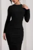 Emilie | Black Ruched Long-Sleeve Midi Dress sold by Club L London