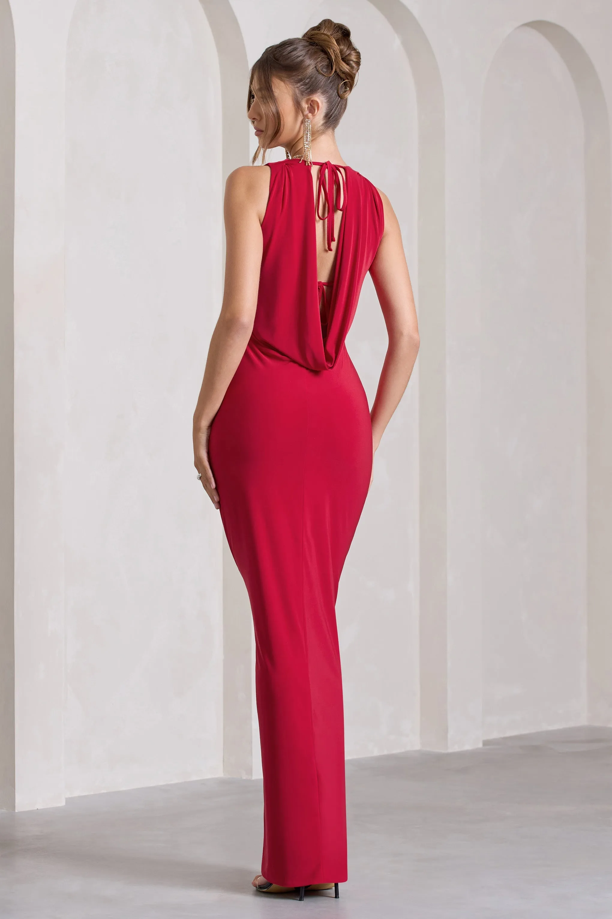 Night To Remember | Red Open-Back Split Maxi Dress sold by Club L London product image thumbnail 2