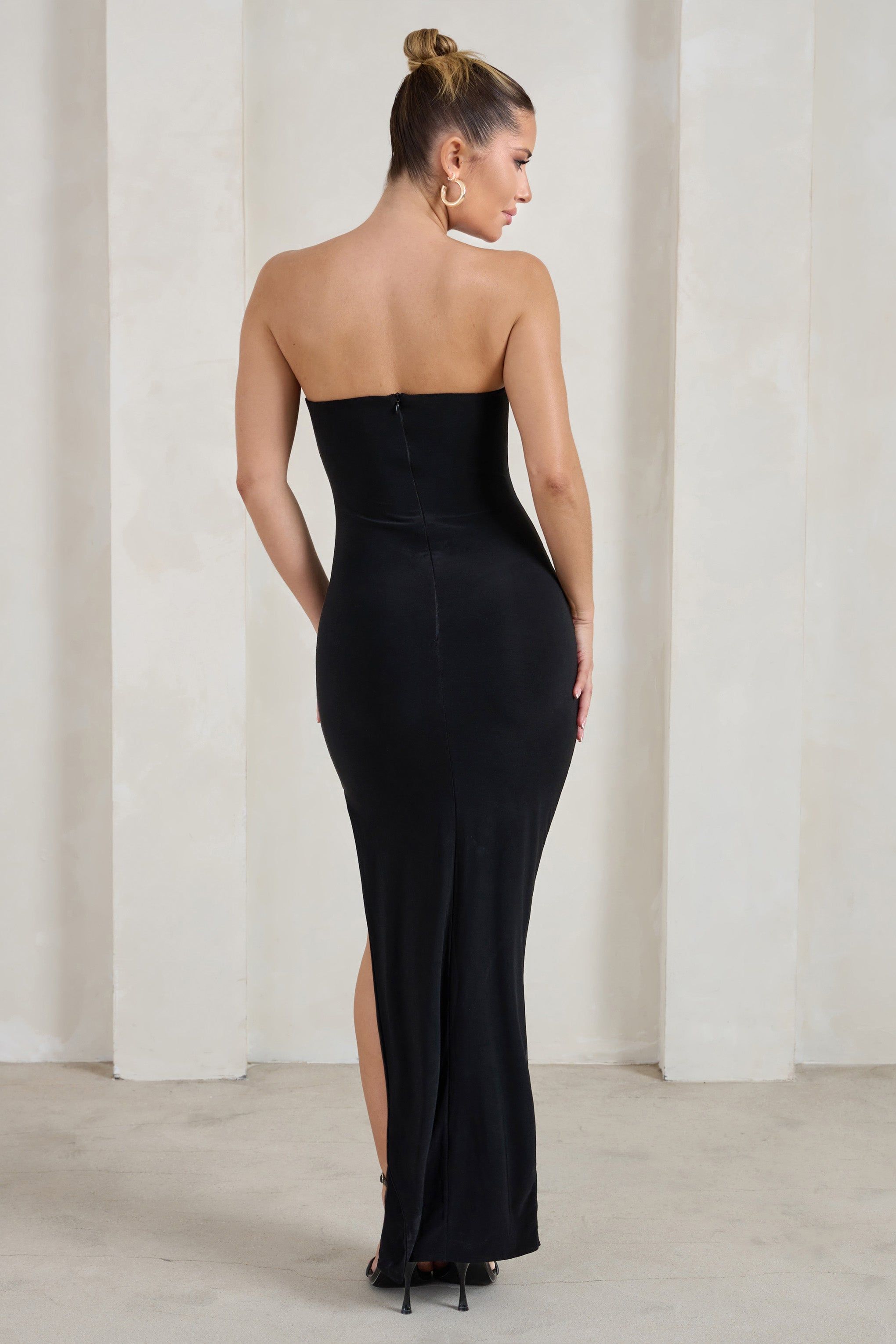 One Wish | Black Maxi Dress With Thigh Split sold by Club L London product image thumbnail 2
