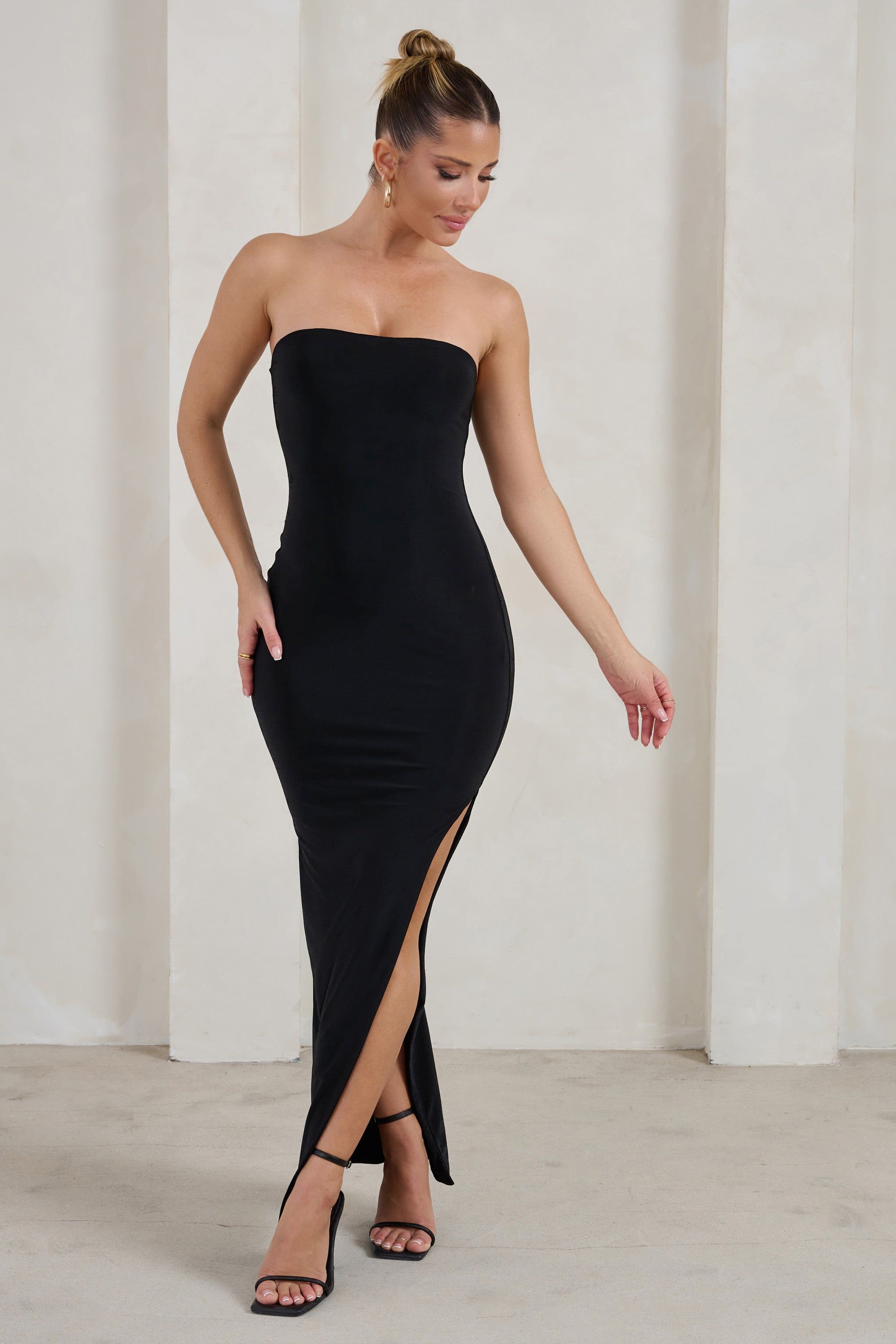 One Wish | Black Maxi Dress With Thigh Split sold by Club L London product image thumbnail 4