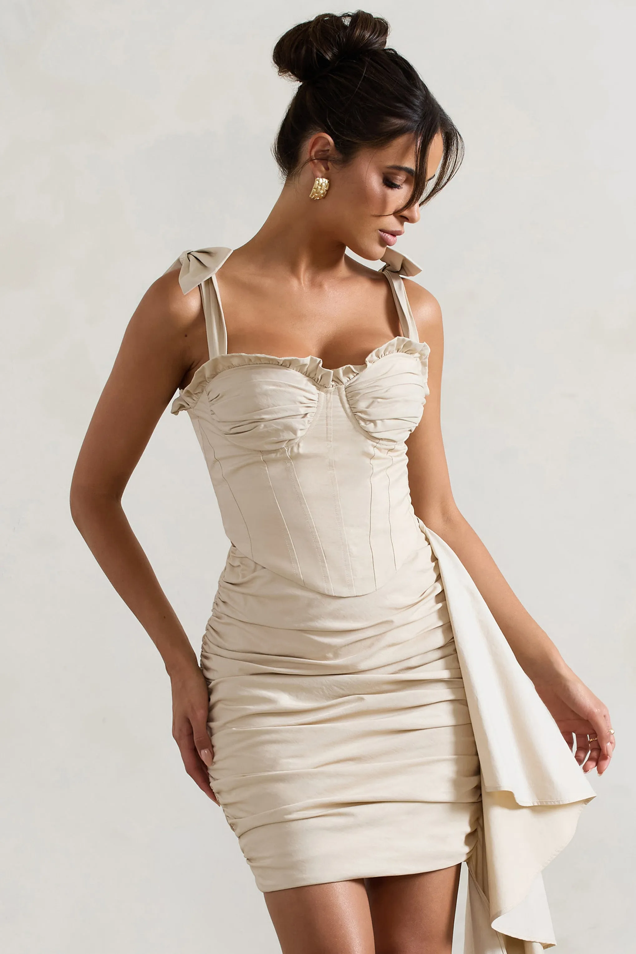 Vanity | Ivory Ruched Mini Skirt With Drape sold by Club L London product image thumbnail 3