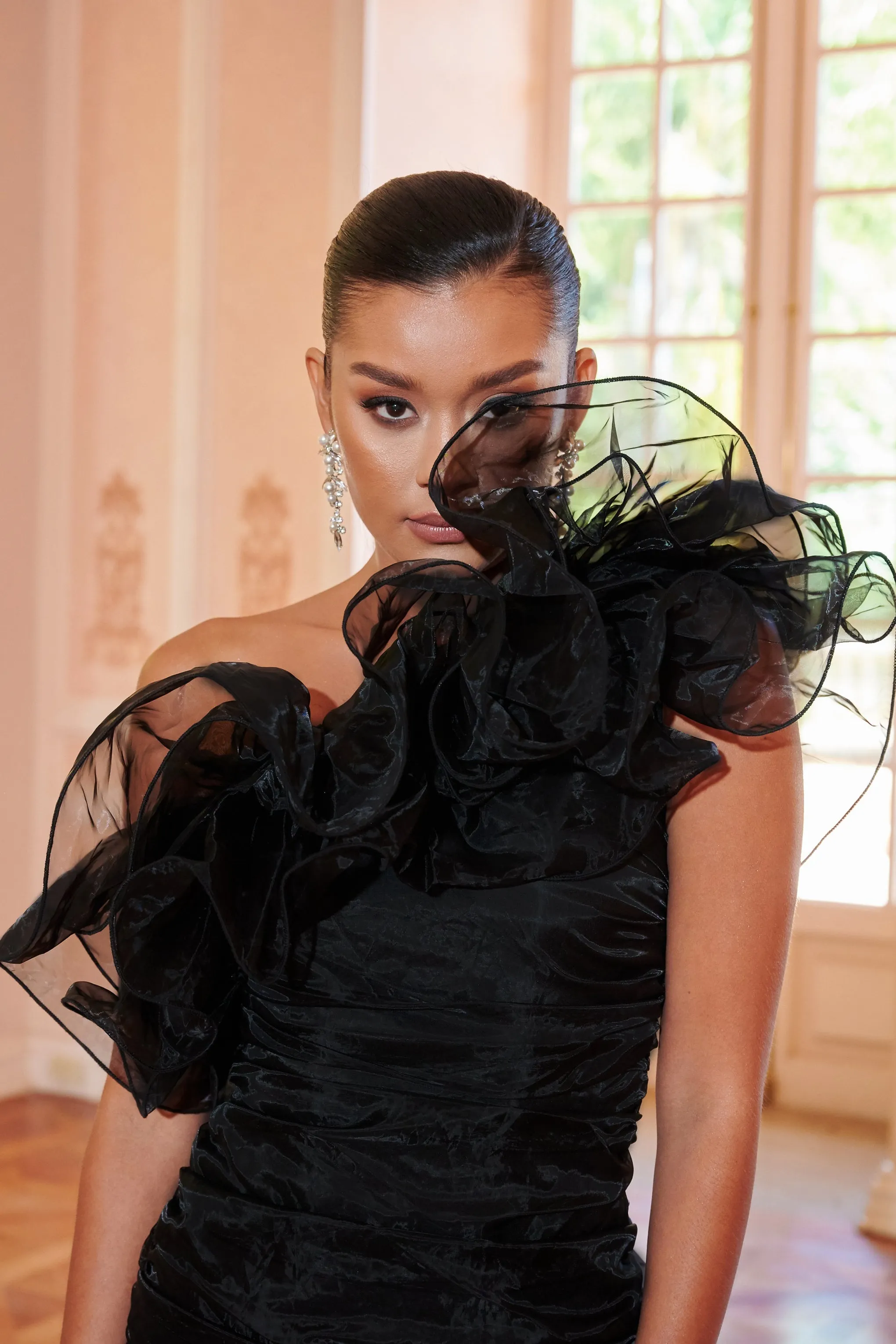 Black Organza Ruffle One Shoulder Mini Dress sold by Club L London product image thumbnail 4