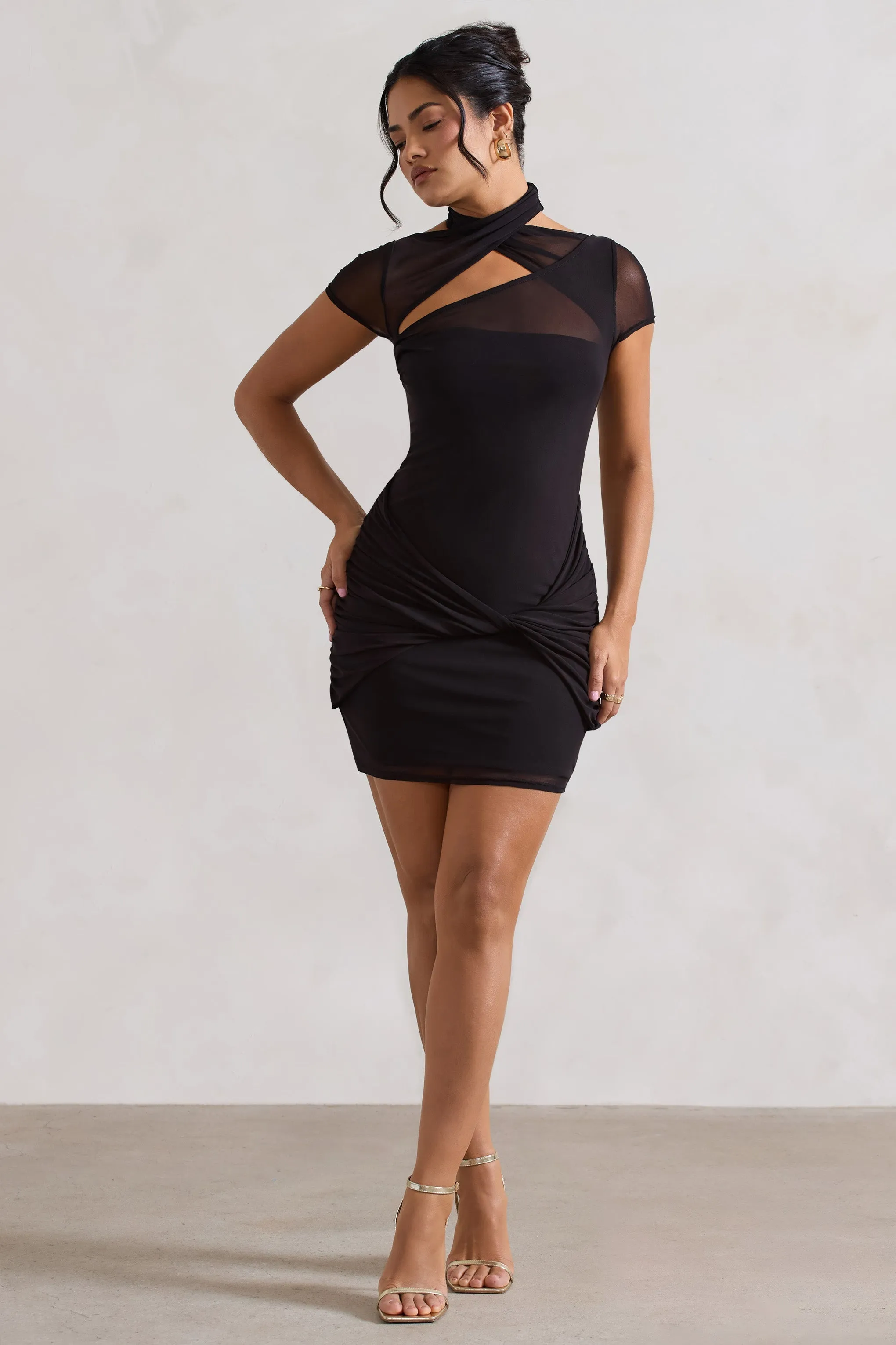 Mandi | Black Mesh Halter-Neck Cut-Out Mini Dress sold by Club L London product image thumbnail 4