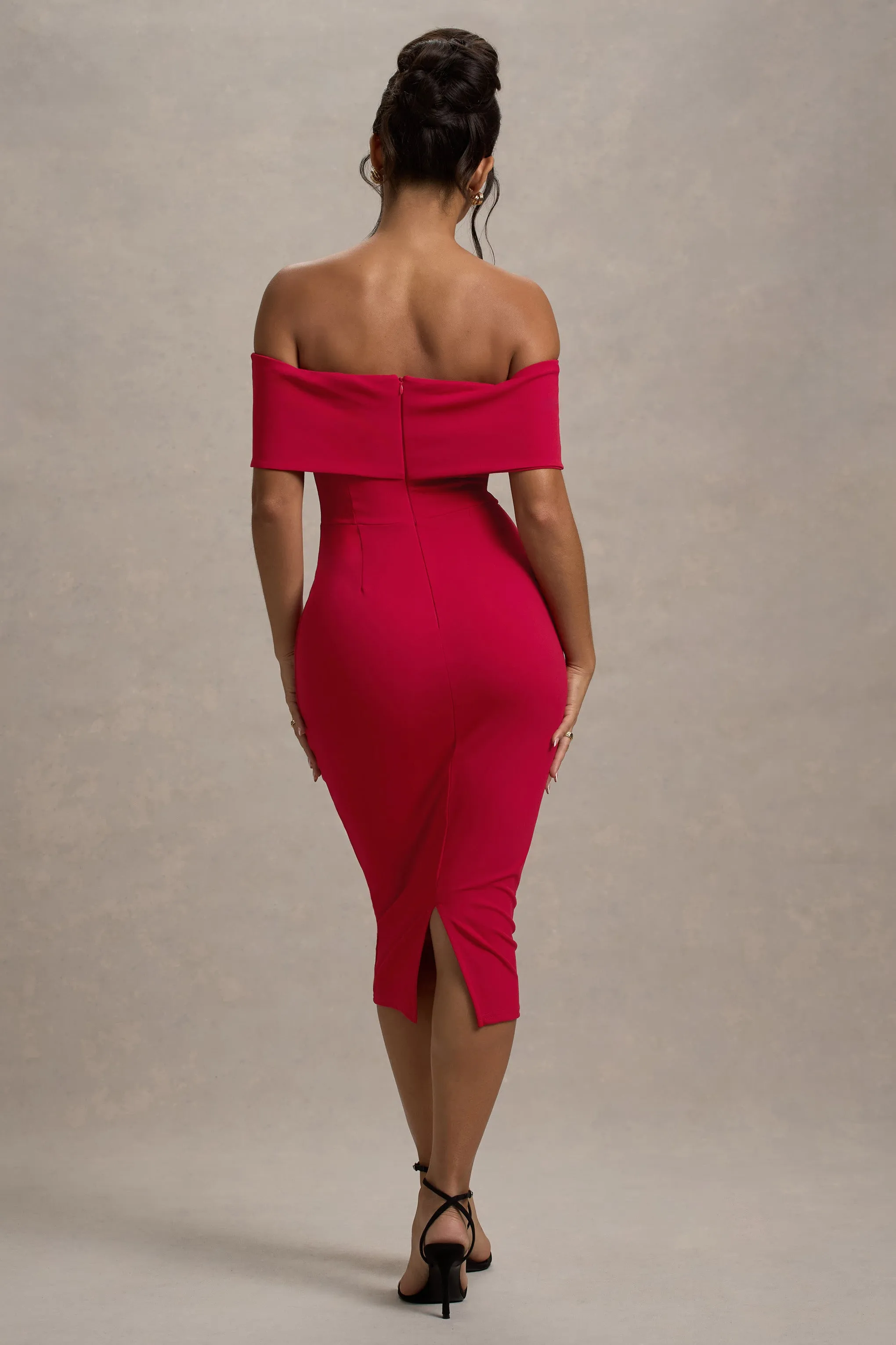Hope | Red Bow Bardot Midi Dress sold by Club L London product image thumbnail 2