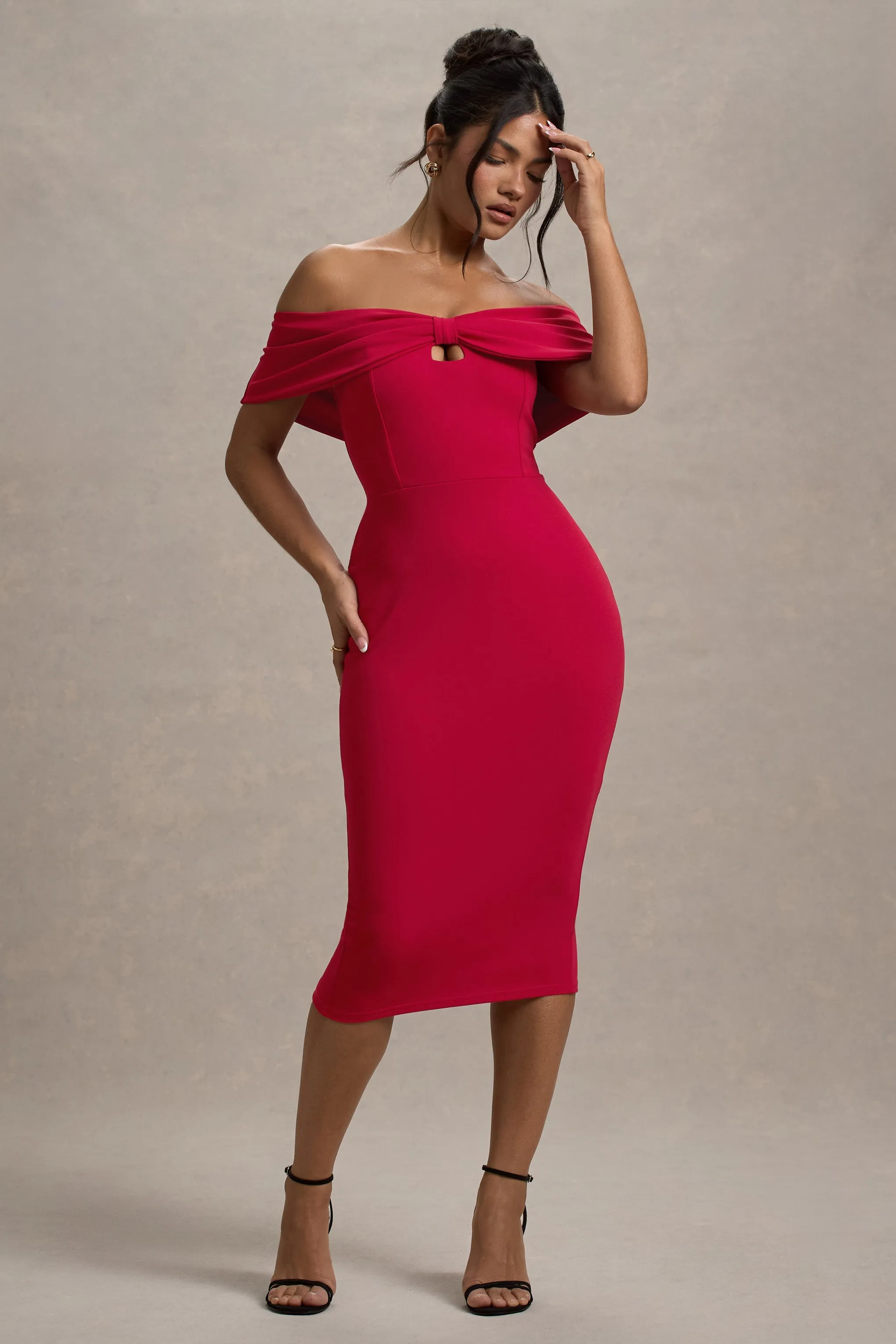 Hope | Red Bow Bardot Midi Dress sold by Club L London product image thumbnail 5