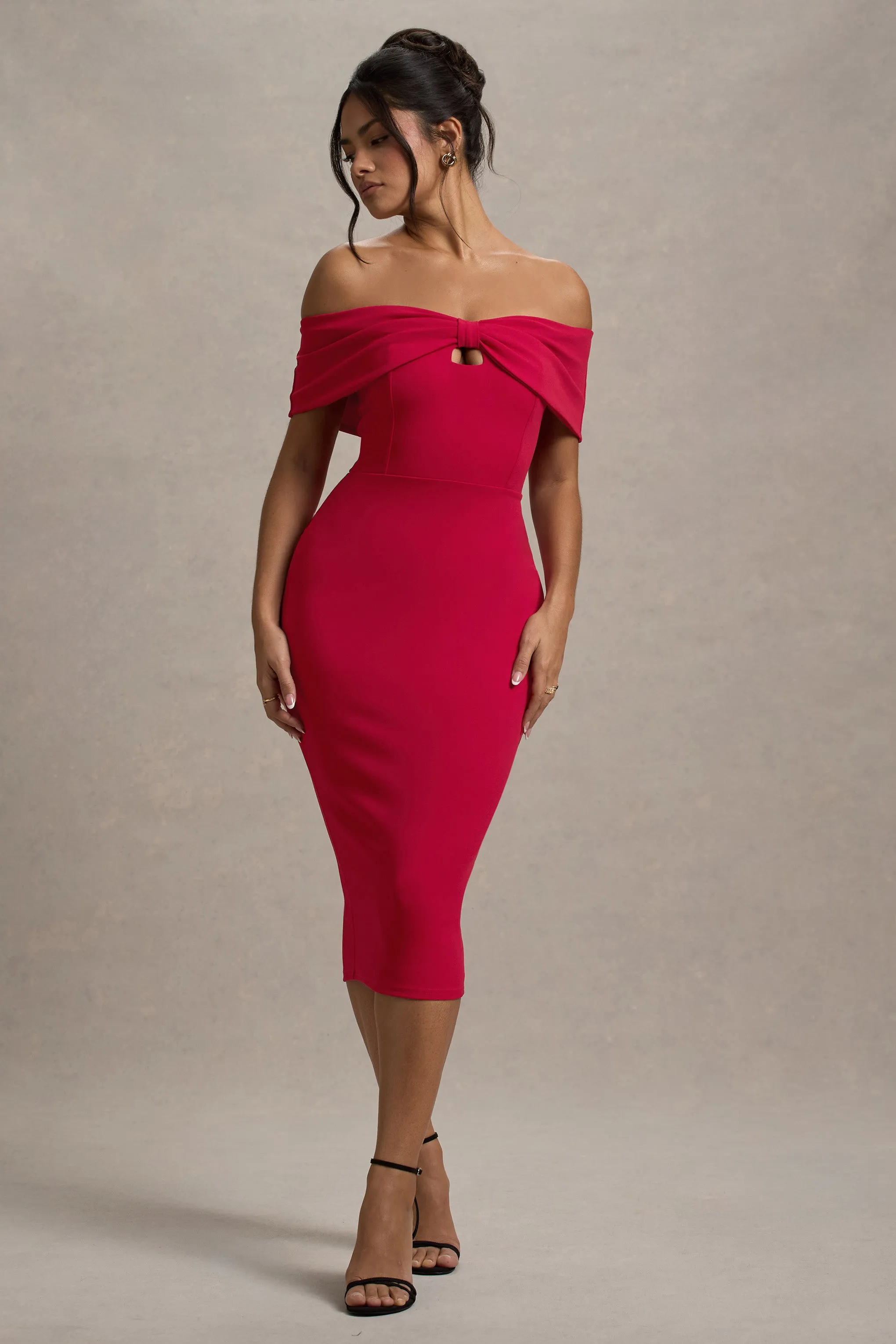 Hope | Red Bow Bardot Midi Dress sold by Club L London